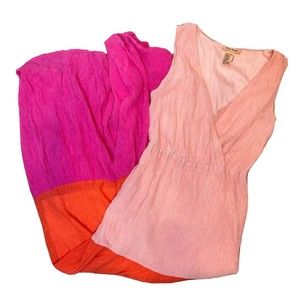 Flying Tomato Maxi Dress MEDIUM Pink Orange Coral V-Neck Lined Crepe Colorblock